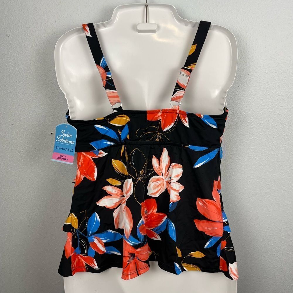 NWT Swim Solutions Floral Tripe Tier Tankini Size 10 D Cup - Picture 3 of 6